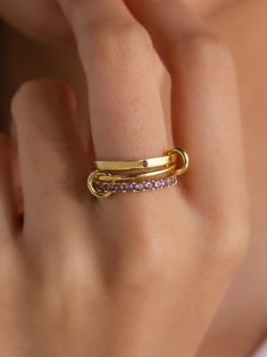 Three-color birthstone ring set - Simple style • Three-piece set: layered gemstone rings • Unique jewelry • Gift for her birthday • Women's ring