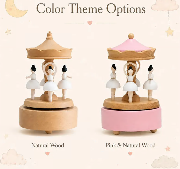 Engraved Newborn Keepsake, Nursery Decor, Baby Shower & Baptism Gift,Personalized Wooden Carousel Music Box with Name - Image 4
